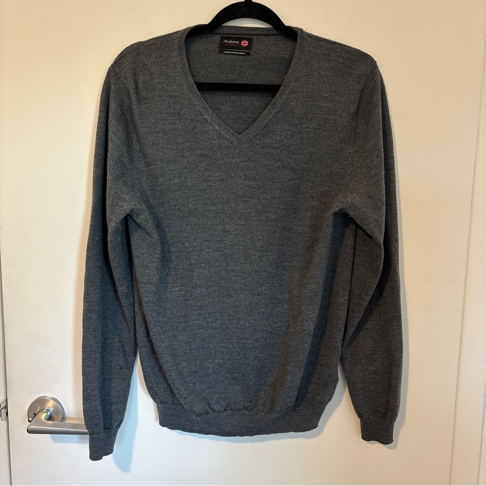 Anthony London 100% Merino Wool Sweater Gray Size Large Classic Warm Style
